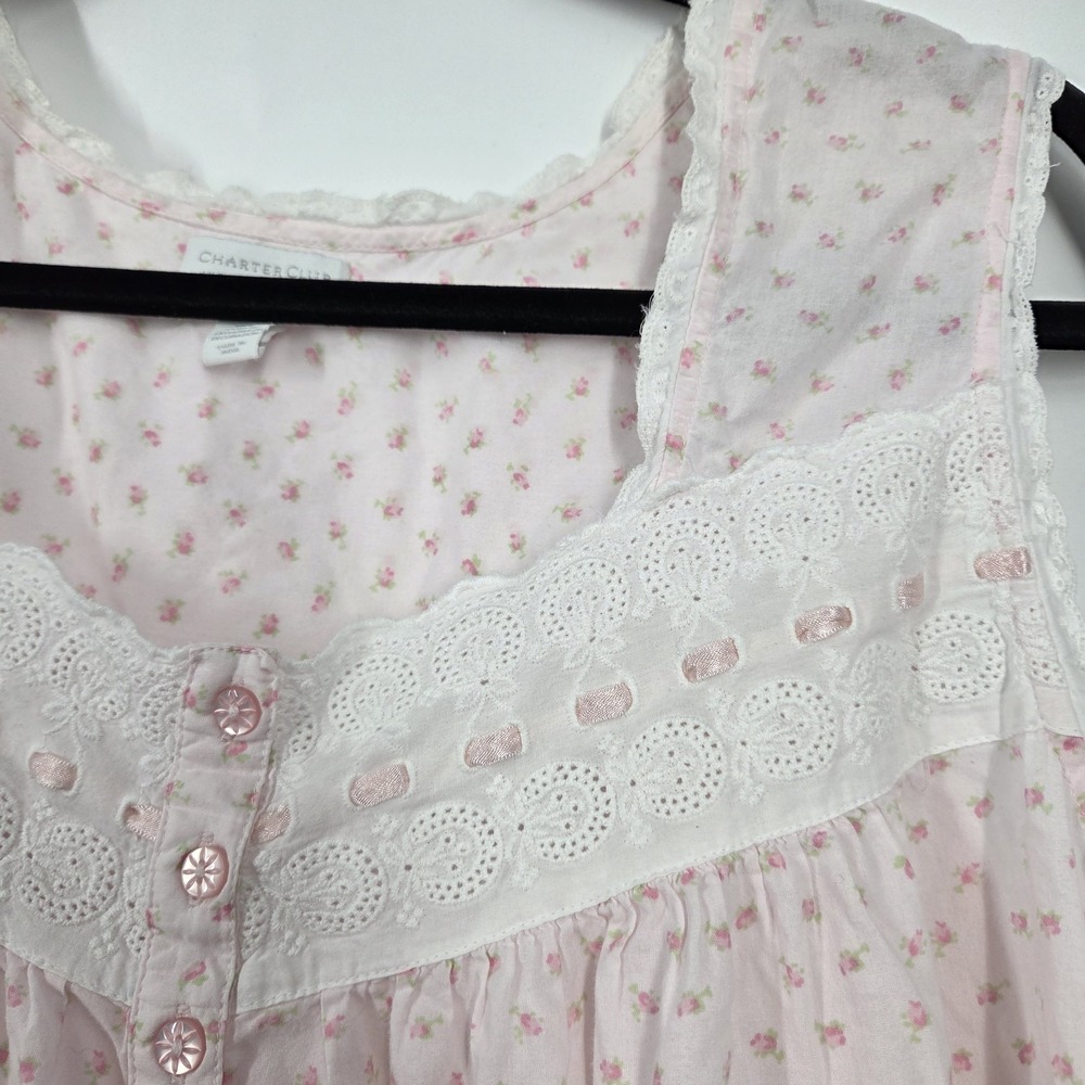 LOT 2 Charter Club Pink Blue Sleeveless 100% COTTON Ballet Nightgown 2X Cottage - Picture 3 of 5